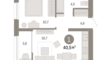 1-к. квартира, 40 м²