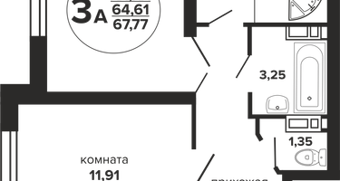 3-к. квартира, 68 м²