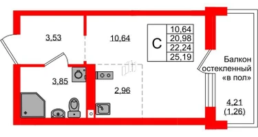 Студия, 22&nbsp;м²