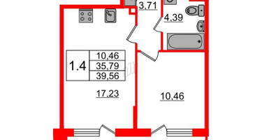 1-к. квартира, 35&nbsp;м²
