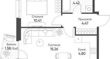2-к. квартира, 39&nbsp;м²