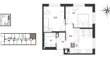 2-к. квартира, 46&nbsp;м²