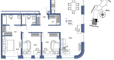4-к. квартира, 104&nbsp;м²