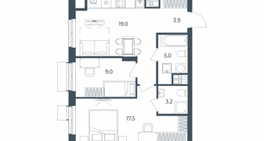 2-к. квартира, 57&nbsp;м²