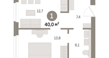 1-к. квартира, 40 м²