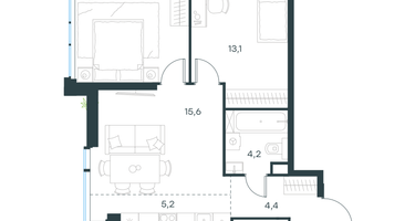 3-к. квартира, 55 м²