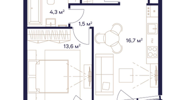 1-к. квартира, 42&nbsp;м²