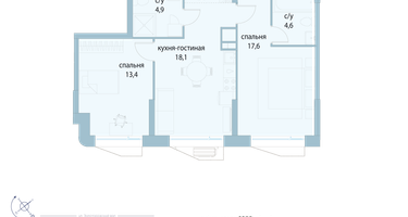 2-к. квартира, 61 м²