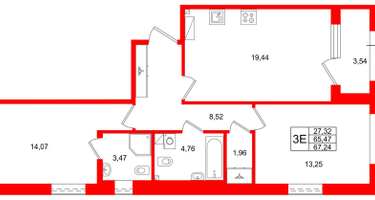 2-к. квартира, 65&nbsp;м²