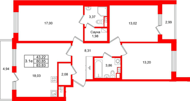 3-к. квартира, 80&nbsp;м²