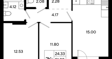 2-к. квартира, 53 м²