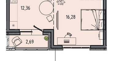 1-к. квартира, 43 м²