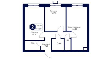 2-к. квартира, 66&nbsp;м²