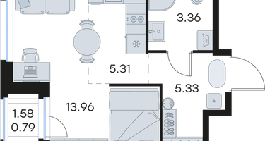 Студия, 28 м²