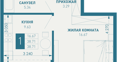 1-к. квартира, 40 м²