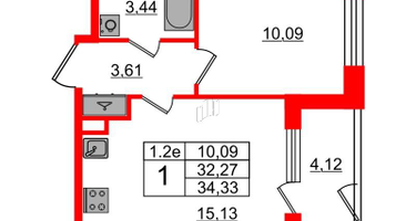 1-к. квартира, 32&nbsp;м²