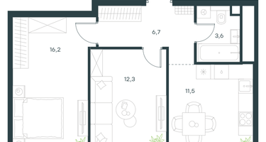 2-к. квартира, 50&nbsp;м²