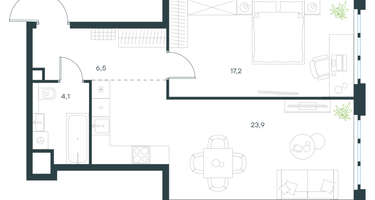 1-к. квартира, 51 м²