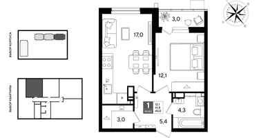 1-к. квартира, 43 м²