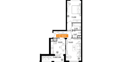 2-к. квартира, 58&nbsp;м²