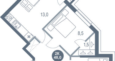 2-к. квартира, 48&nbsp;м²