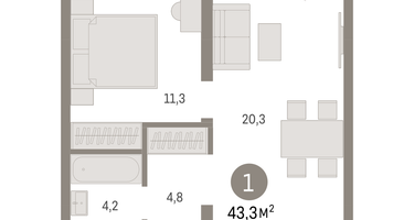 1-к. квартира, 43 м²