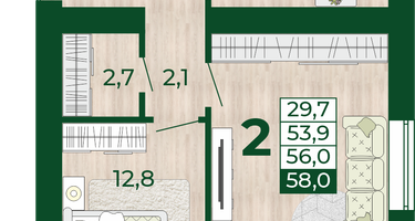 2-к. квартира, 53&nbsp;м²