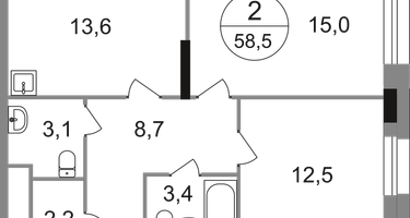 2-к. квартира, 58&nbsp;м²
