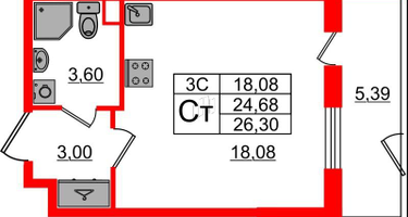 Студия, 24&nbsp;м²
