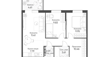 2-к. квартира, 56&nbsp;м²
