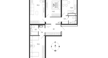 3-к. квартира, 89&nbsp;м²