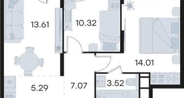 2-к. квартира, 57&nbsp;м²