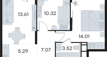 2-к. квартира, 57&nbsp;м²