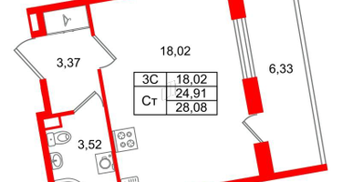 Студия, 24&nbsp;м²