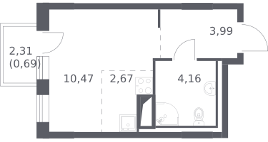 Студия, 21&nbsp;м²