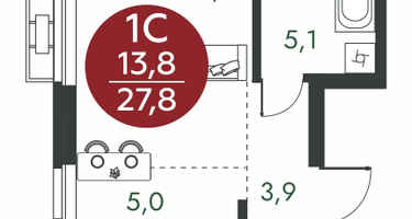 Студия, 27 м²