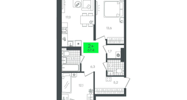 2-к. квартира, 67 м²