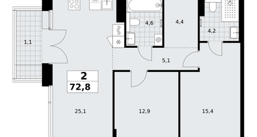 2-к. квартира, 72&nbsp;м²