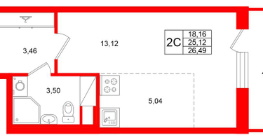 Студия, 25&nbsp;м²