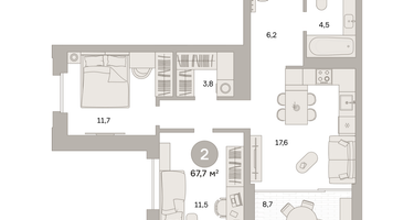 2-к. квартира, 67&nbsp;м²