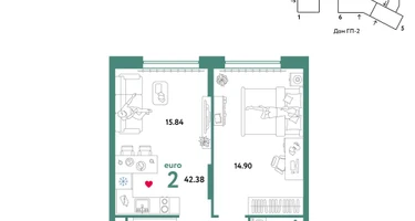 2-к. квартира, 42&nbsp;м²