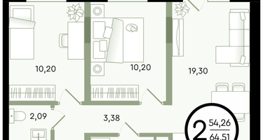 2-к. квартира, 64 м²