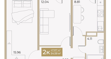 2-к. квартира, 47 м²