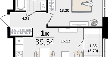 1-к. квартира, 39 м²