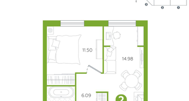 2-к. квартира, 37&nbsp;м²