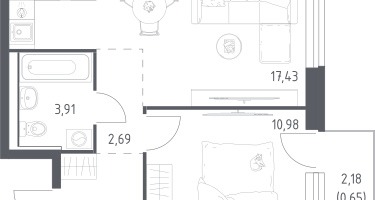 Студия, 39&nbsp;м²
