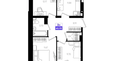 3-к. квартира, 60&nbsp;м²