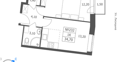 1-к. квартира, 34&nbsp;м²