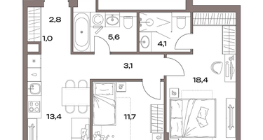 2-к. квартира, 60&nbsp;м²
