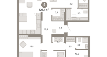 4-к. квартира, 121&nbsp;м²
